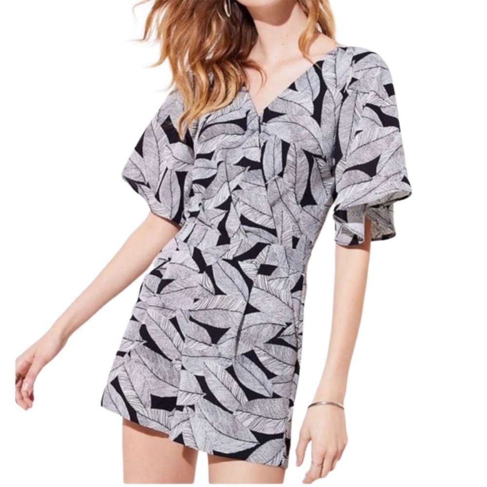 LOFT Black and White Leaf Print Romper
